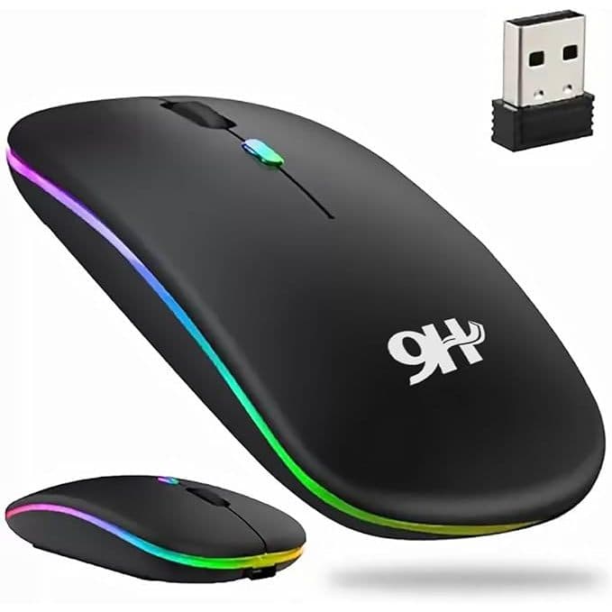 Mouse Sem Fio Recarregável  A6015 Bluetooth + USB Silencioso RGB