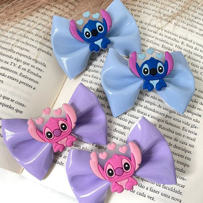 Par de laços Stitch/Angel laço infantil presilha com antideslizante ou na xuxinha, Estilo e conforto
