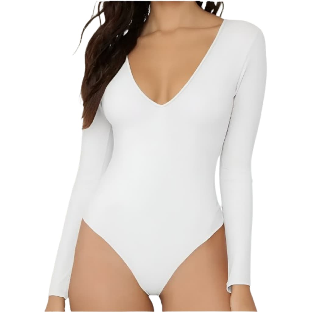 Body Casual Feminino Decote V Manga Longa Supléx
