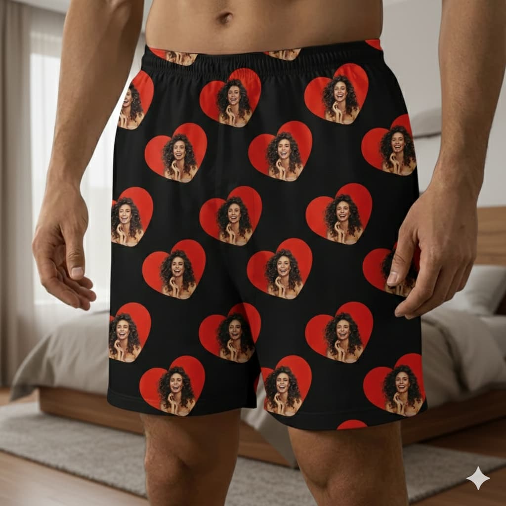 Samba Canção Personalizado com Foto no Corações Presente Namorado Marido