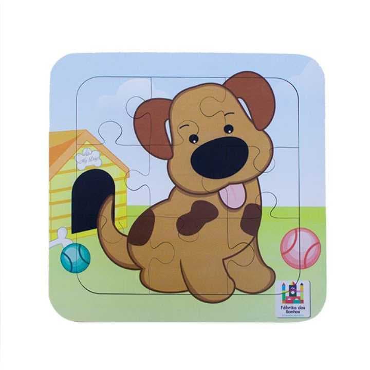 Quebra Cabeca Madeira Infantil Brinquedo Educativo Cachorro Pedagógico 9 Peças Animais Bebê