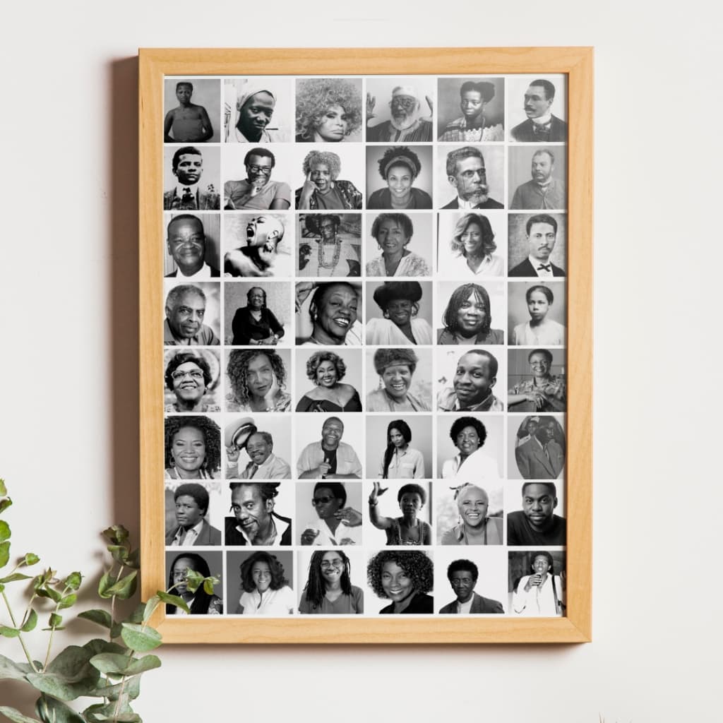Quadro com Moldura Decorativo Personalidades Negras Brasileiras em Madeira e Acetato Tamanho Grande A3 Design