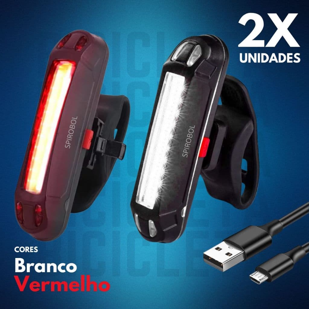 Farol bike recarregavel duas cores dianteiro e traseiro lanterna sinalizador bem forte kit 2 unid