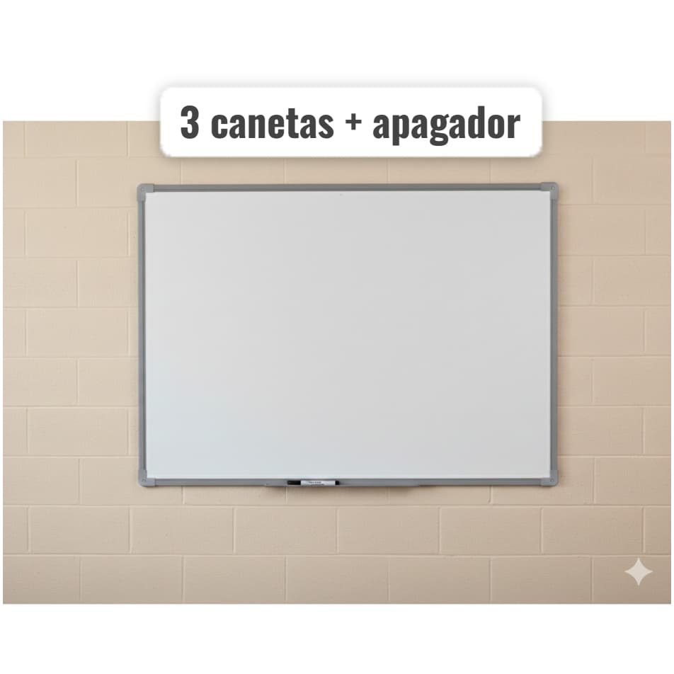 Lousa Quadro Branco Moldura De Alumínio 120x90 Cm + 3 Canetas e Apagador