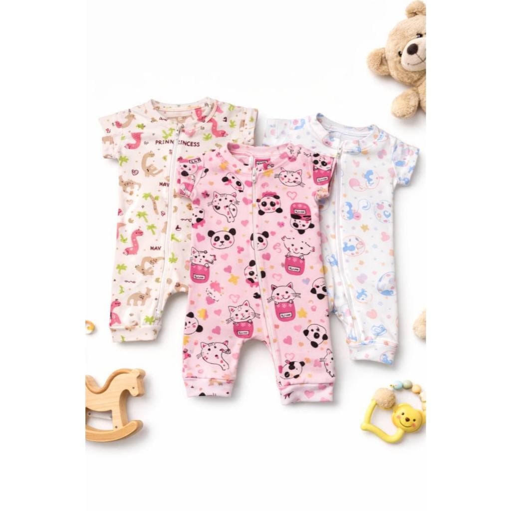 Macacão Curto Bebê 100% Algodão Menina Estampado
