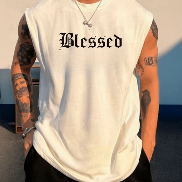 Regata Masculina Cavada Blessed Algodão Academia Praia Casual