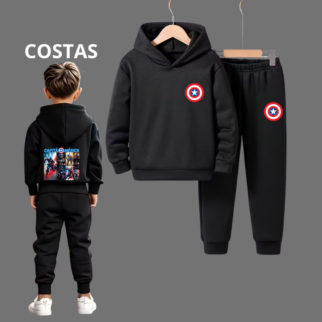 CONJUNTO MOLETOM CAPITÃO AMÉRICA SUPER HEROI MENINO INFANTIL LANÇAMENTO SWAG CASACO ABRIGO OFERTA PROMOÇÃO