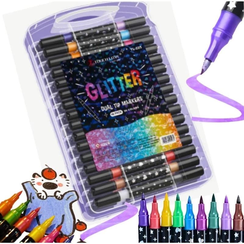 Kit Canetinhas com 24/48 Cores Metálicas Touch Glitter Ponta Dupla