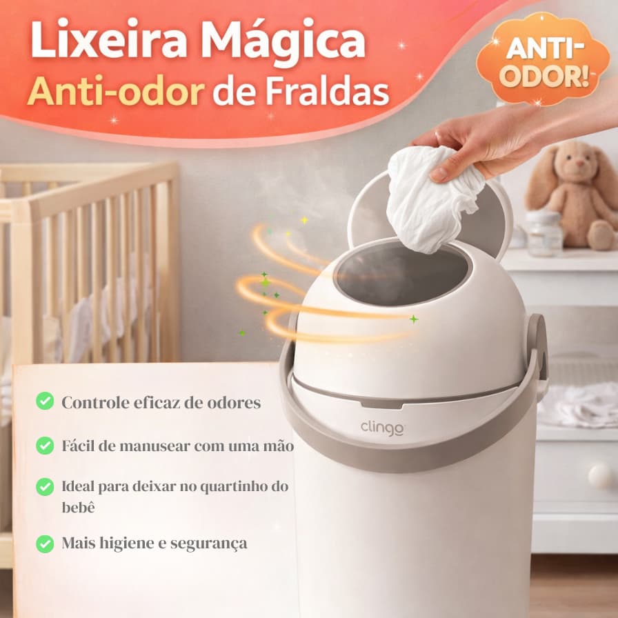 Lixeira Mágica de Fralda Antiodor Clingo Higiene Prática Compacta