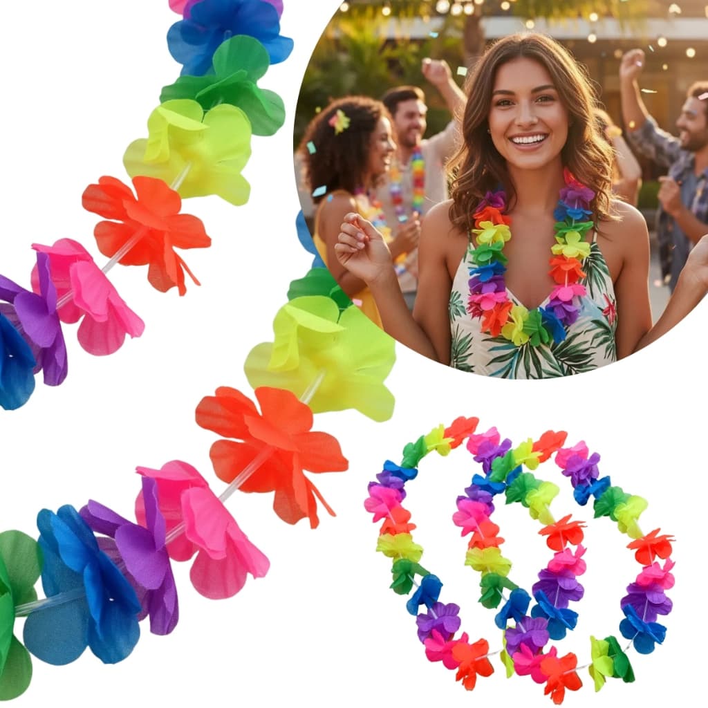 KIT Colar Havaiano Flor Colorido Neon Carnaval Festas Reveillon