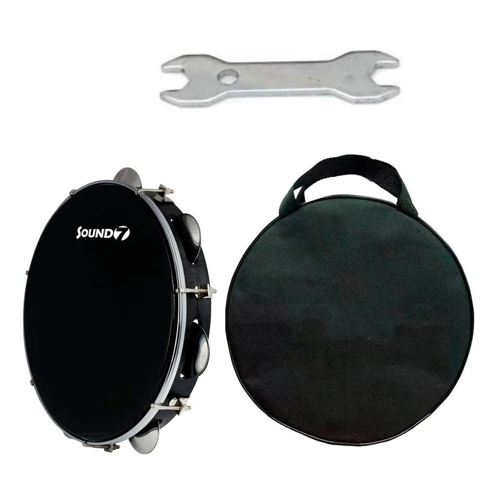 Pandeiro Phx Abs Preto 10 Pele Preta Sound7 + Capa