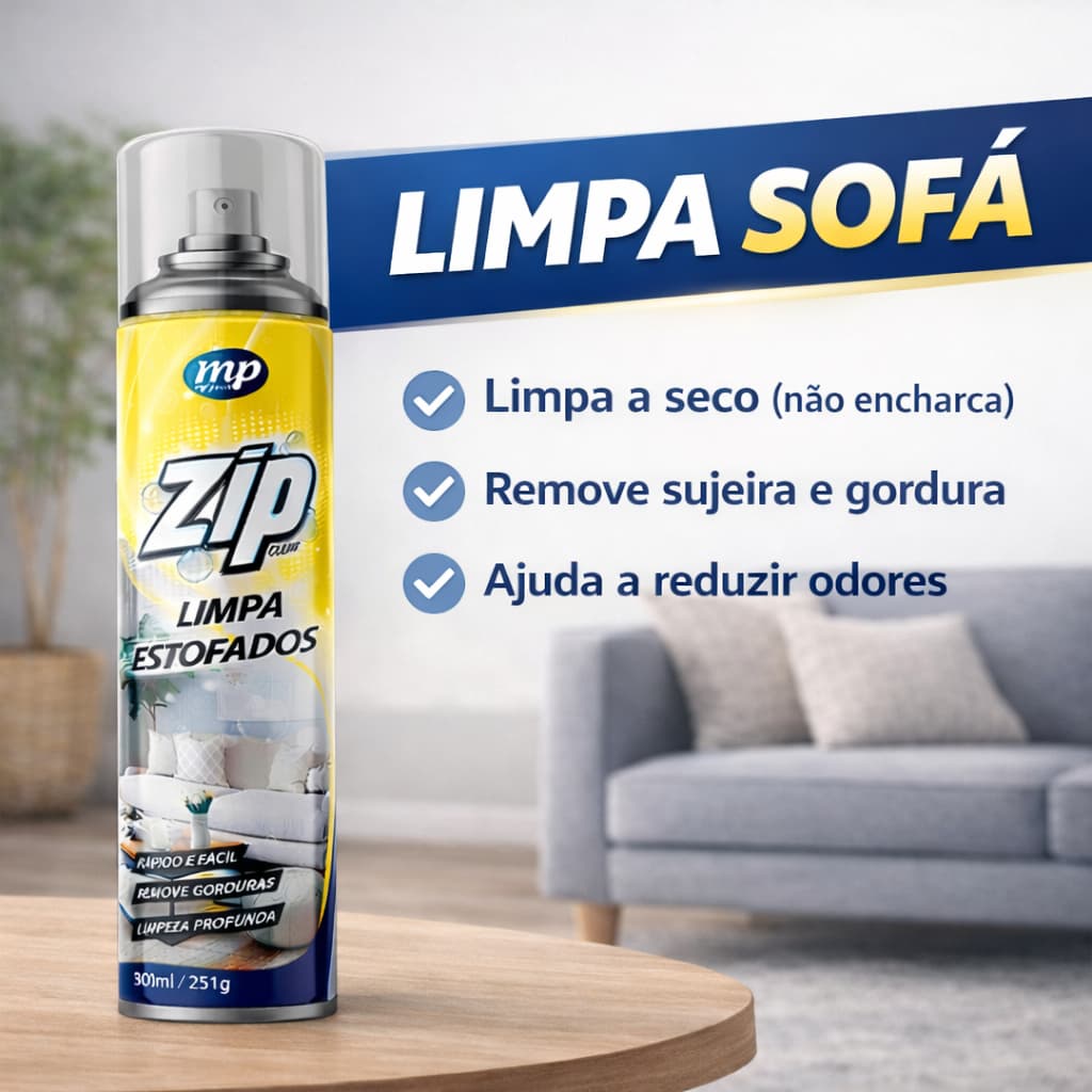 Limpa Estofados Zip Clean 300ml Espuma Mágica Sofá Poltrona Banco Carro Tapete Higienico