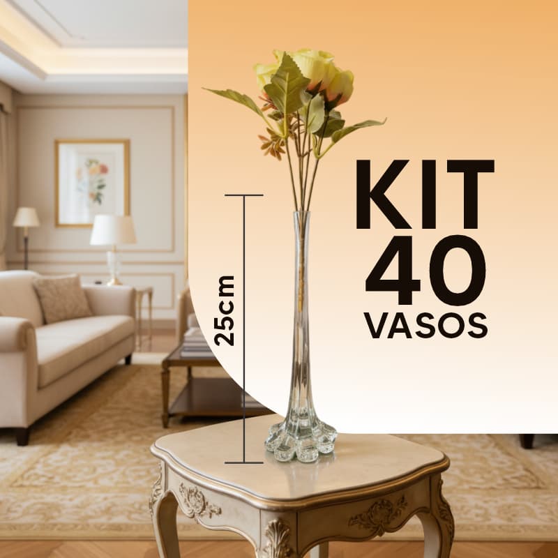 40 Vasos Solitários de Vidro Decorativo para Centro de Mesa Festa Casamento Chá de Bebê