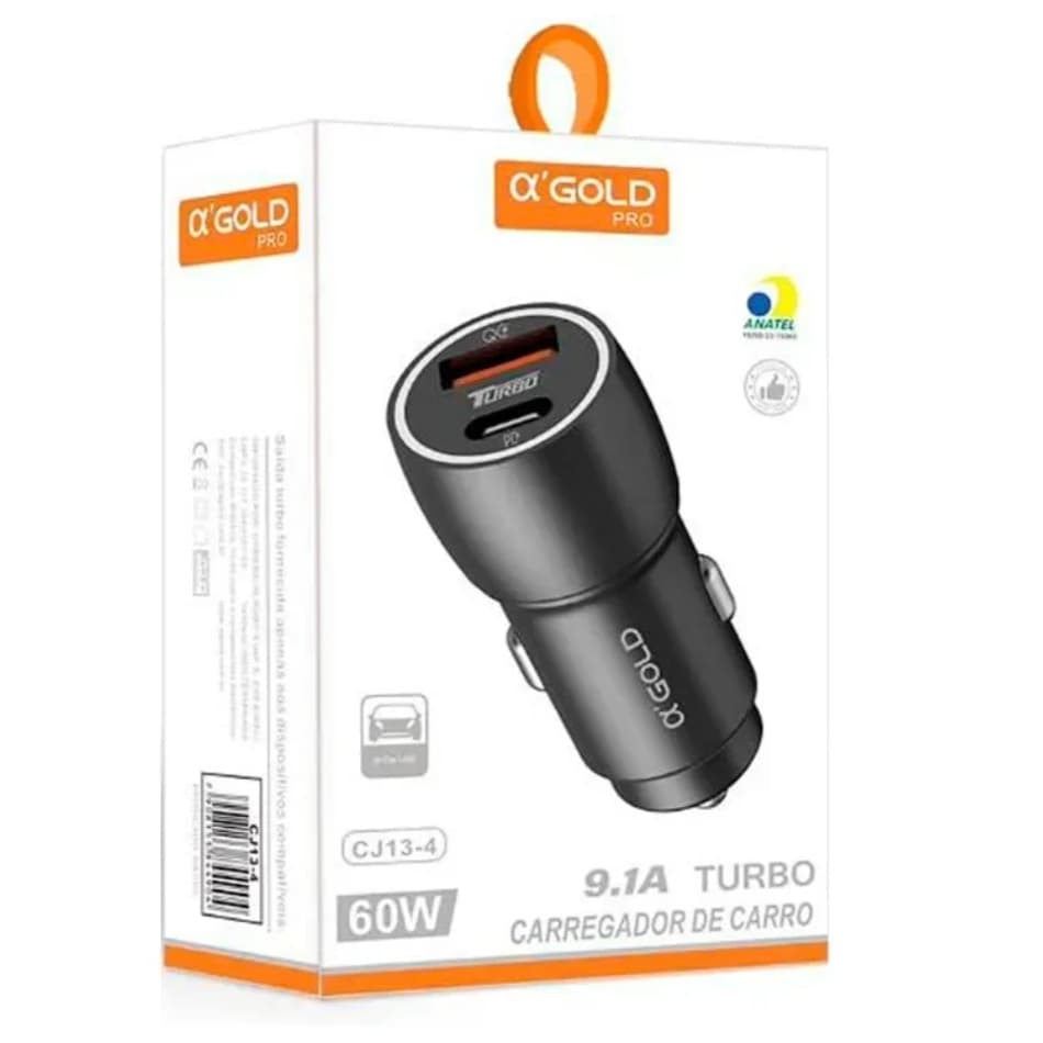 Carregador Veicular A'GOLD PRO CJ13-4 TURBO PD 60w + 45w