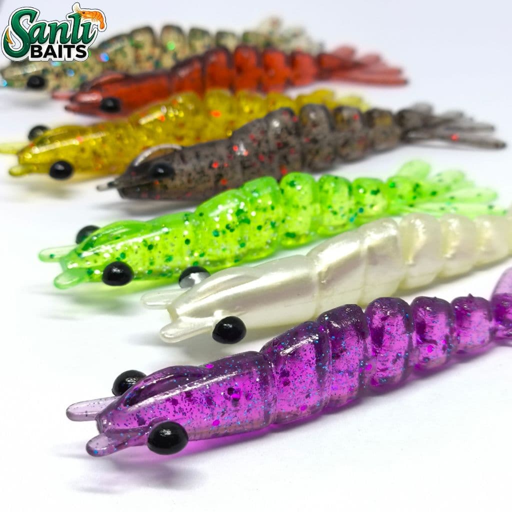 Camarão Articulado soft 7cm 8cm é 9cm kit 10 unidades - isca artificial SANLIBAITS