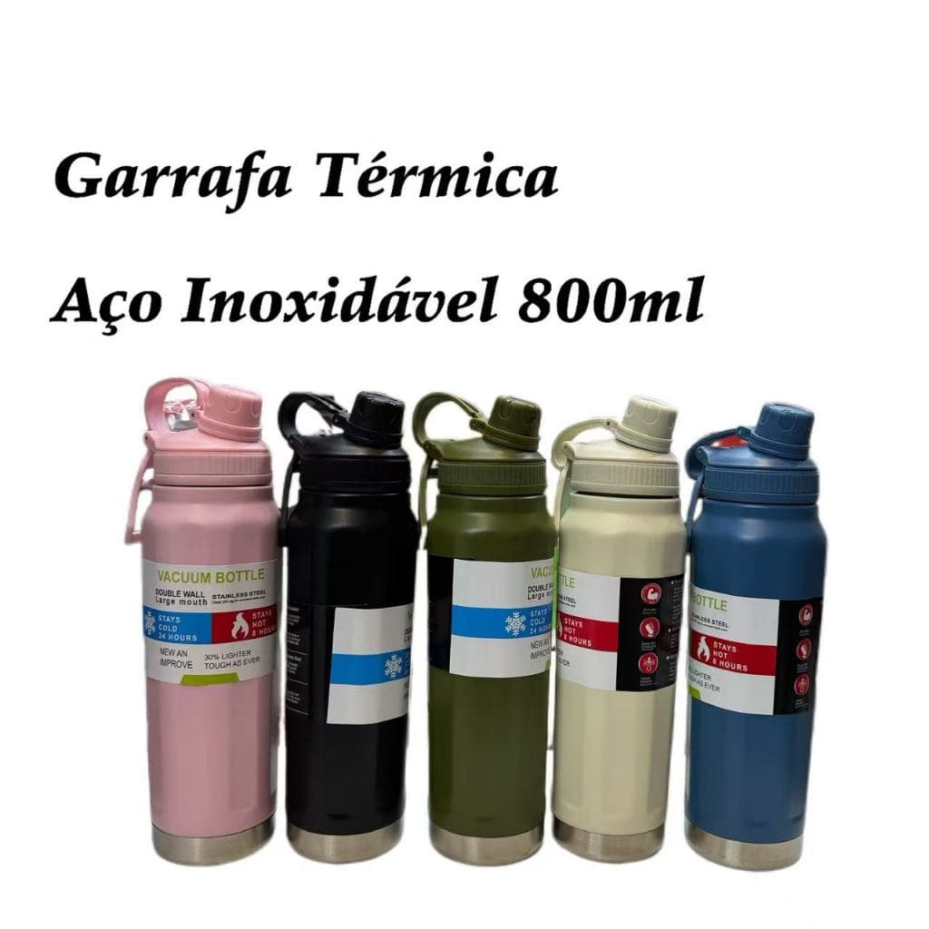 Garrafa Térmica Inox 800ml Esportiva Aço Inoxidável Quente e Frio Diversas Cores Durável Portátil