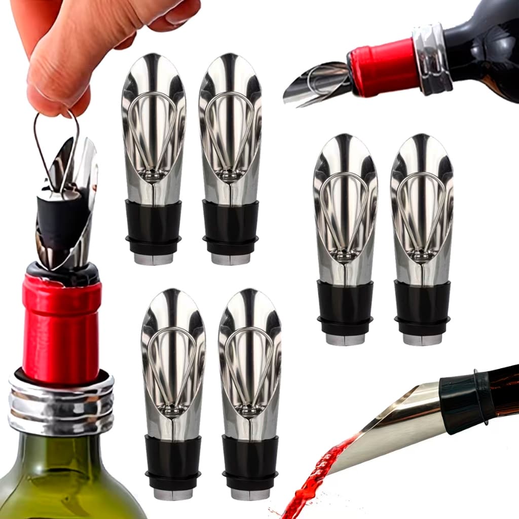 Kit com 6 Bicos Dosador De Bebidas com Tampa Rolha para Vinho Espumante Cachaça e Bebidas em Geral