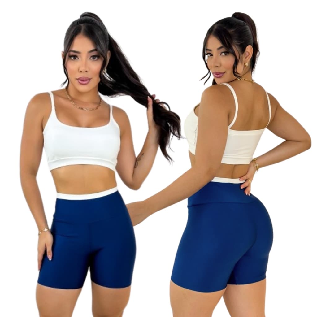 Conjunto academia feminino top com short fitness zero transparência bojo removível cintura alta