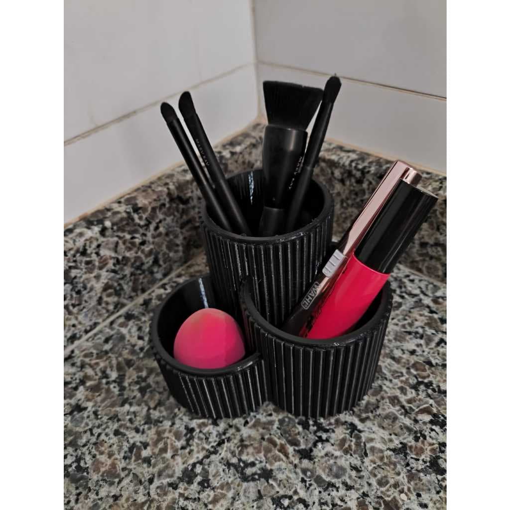 Organizador de Maquiagem 3 Compartimentos | Porta Pincéis Batom Entre Outros