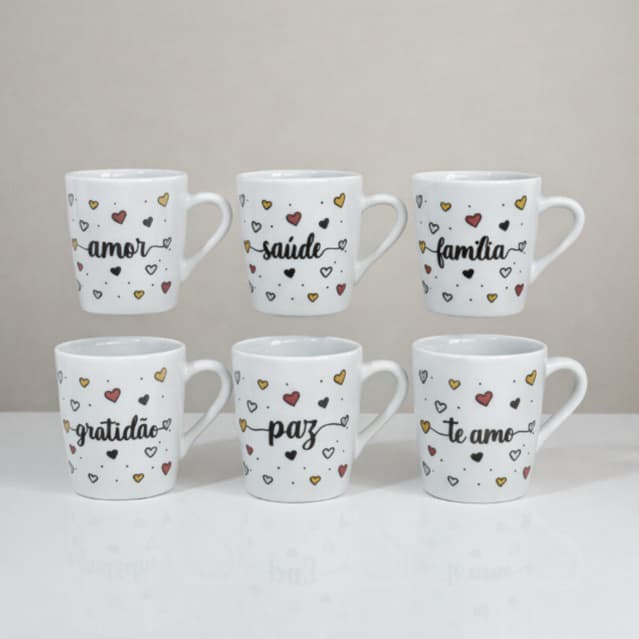 Kit Caneca 120ml Sucesso Gratidão Seja Luz Porcelana Xicara Chá Café Presente Inspirador Decoracao