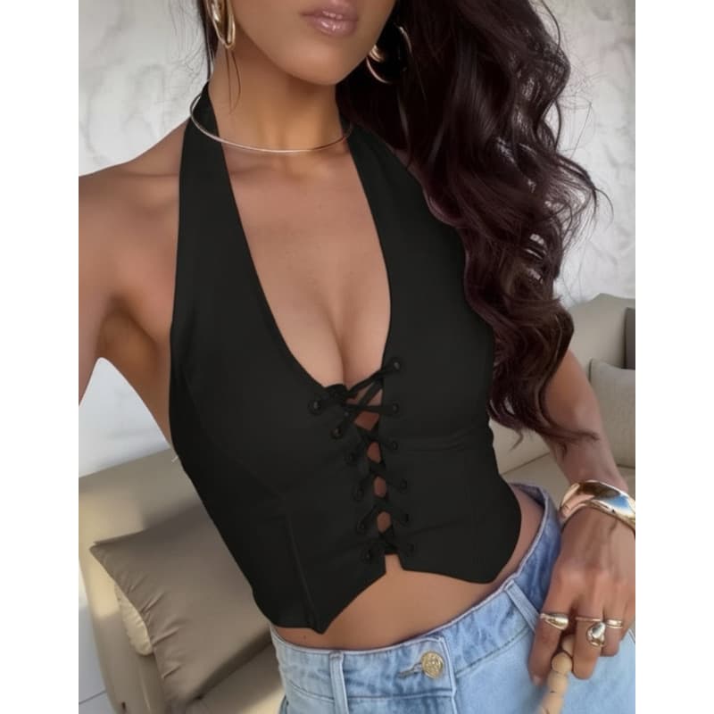 Cropped Corselet com Amarração Frontal Modelador Decote Profundo Verão 2026