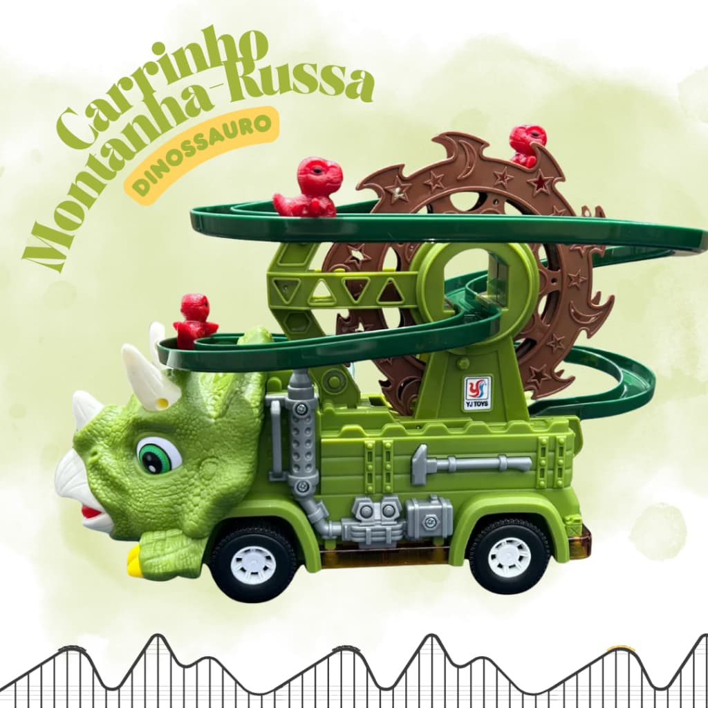 Carrinho Dinossauro Pista De Montanha Russa Elétrico Luz Som Verde