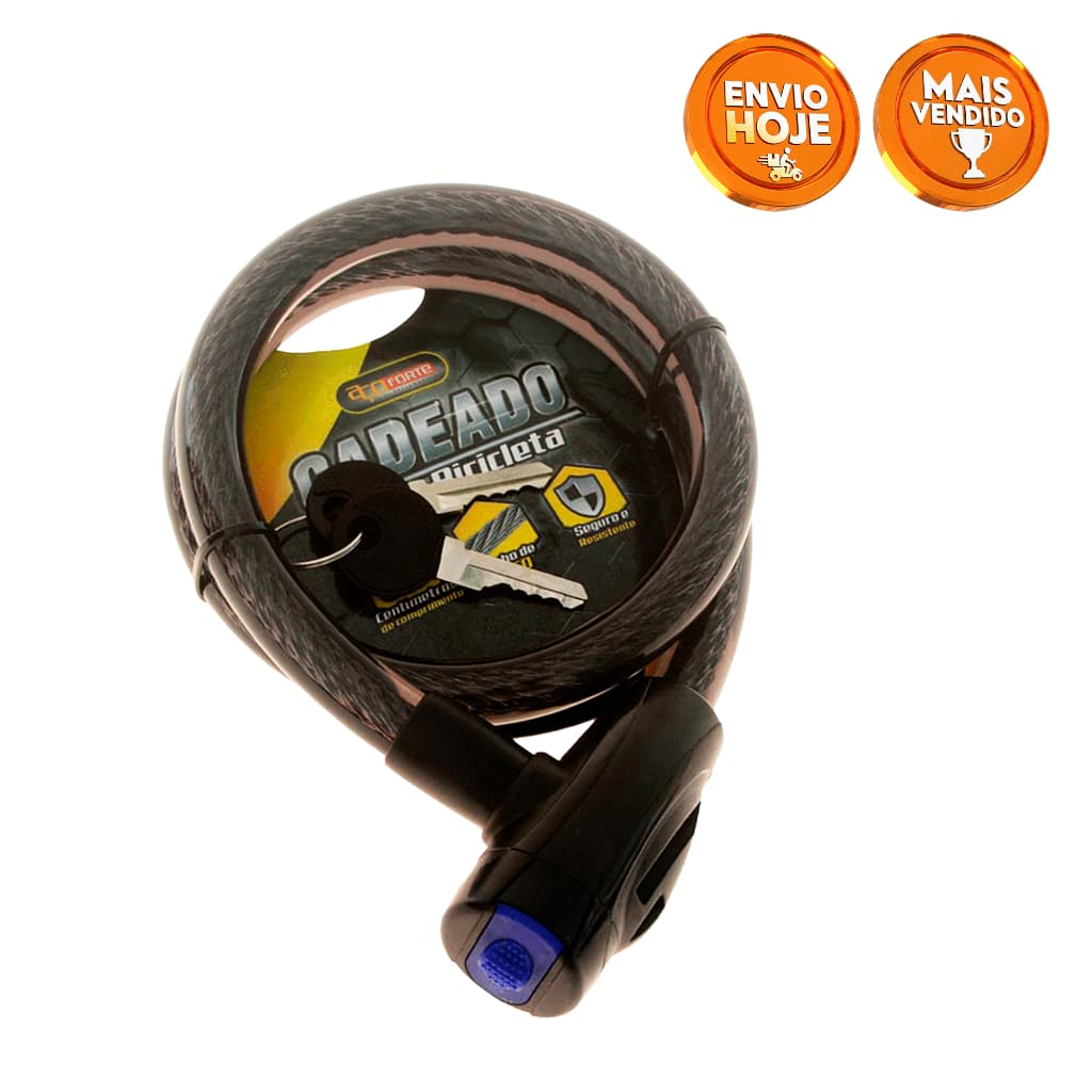 Cadeado Anti-Furto Reforçado 80cm Aço 10mm Bike Moto Capacete - Segurança Máxima + 2 Chaves