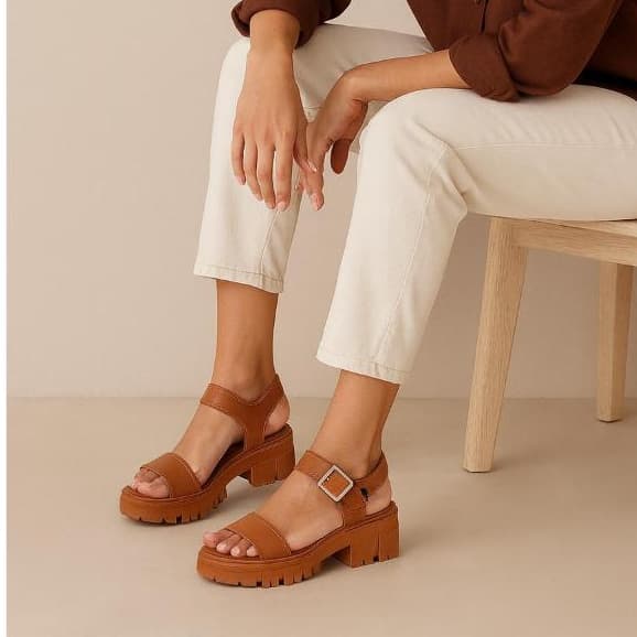 Papete Feminina Off White Confortável | Sandália Plataforma Tratorada Moda Urbana