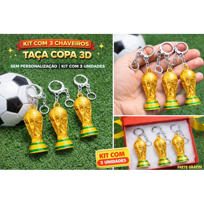 Chaveiro Taça Dourada 3D Estilo Troféu Futebol Brasil Copa Presente Torcedor Colecionável