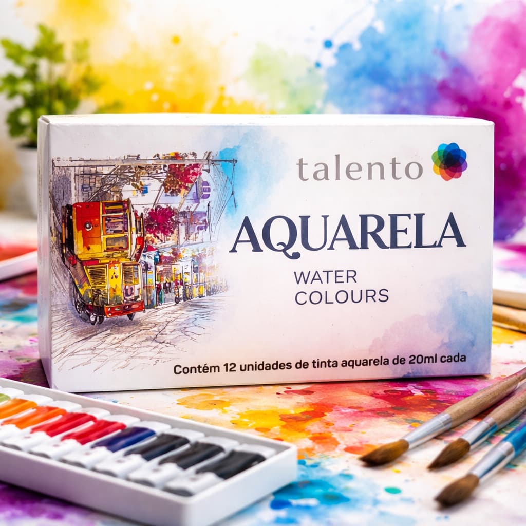 Tinta Aquarela 12 Cores Bastão de 20 ml cada - Talento Water Colors Daiara para Aquarela