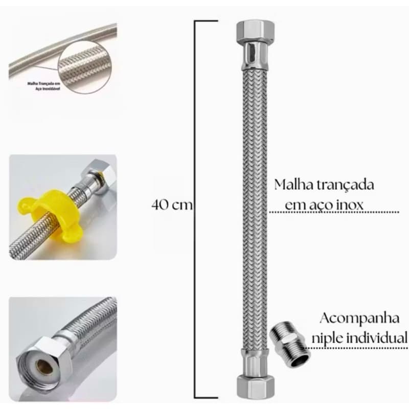 Engate Flexível Aço Inox 40 cm para Torneiras - Flexível, Resistente, Instalação Fácil