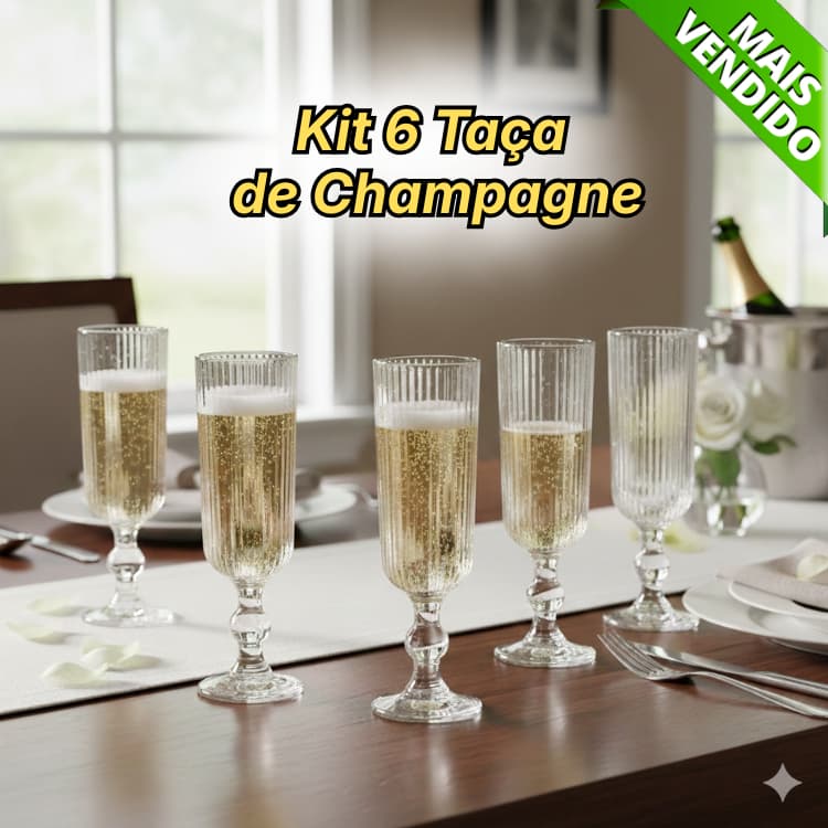 Jogo 6 Taça de Champanhe Champagne Versalhes Gold Vidro 170 ml  - 1 Jogo 6 Taça de espumante Versalhes Gold Vidro 170 ml