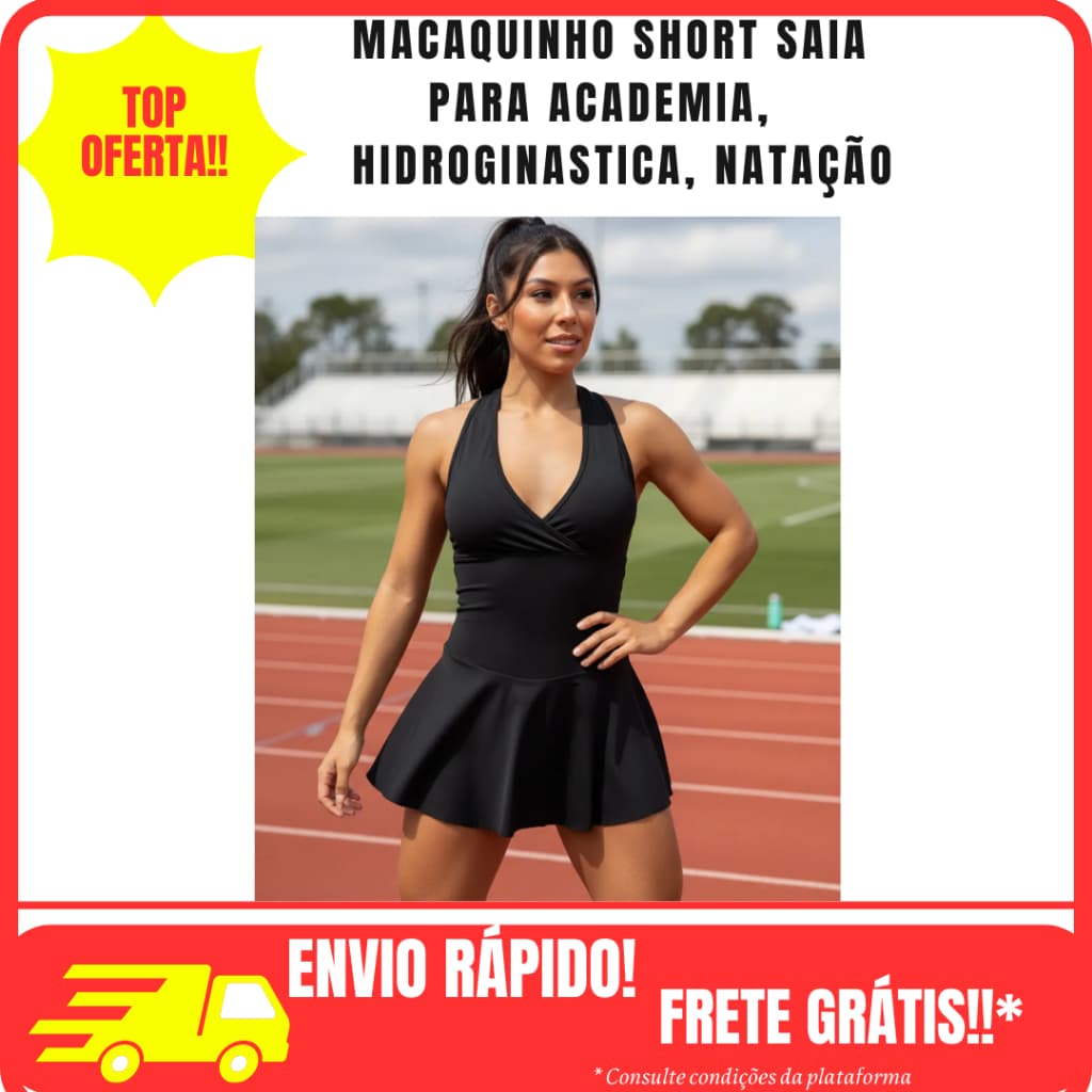 Macaquinho Short Saia Fitness Moda Academia Natação Hidroginástica Praia Feminina Suplex Maiô