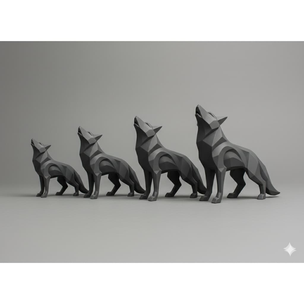 Escultura Decorativa Lobo Minimalista Uivando - Wolf Geométrico 3D - Diversas Cores - Decoração Lobo