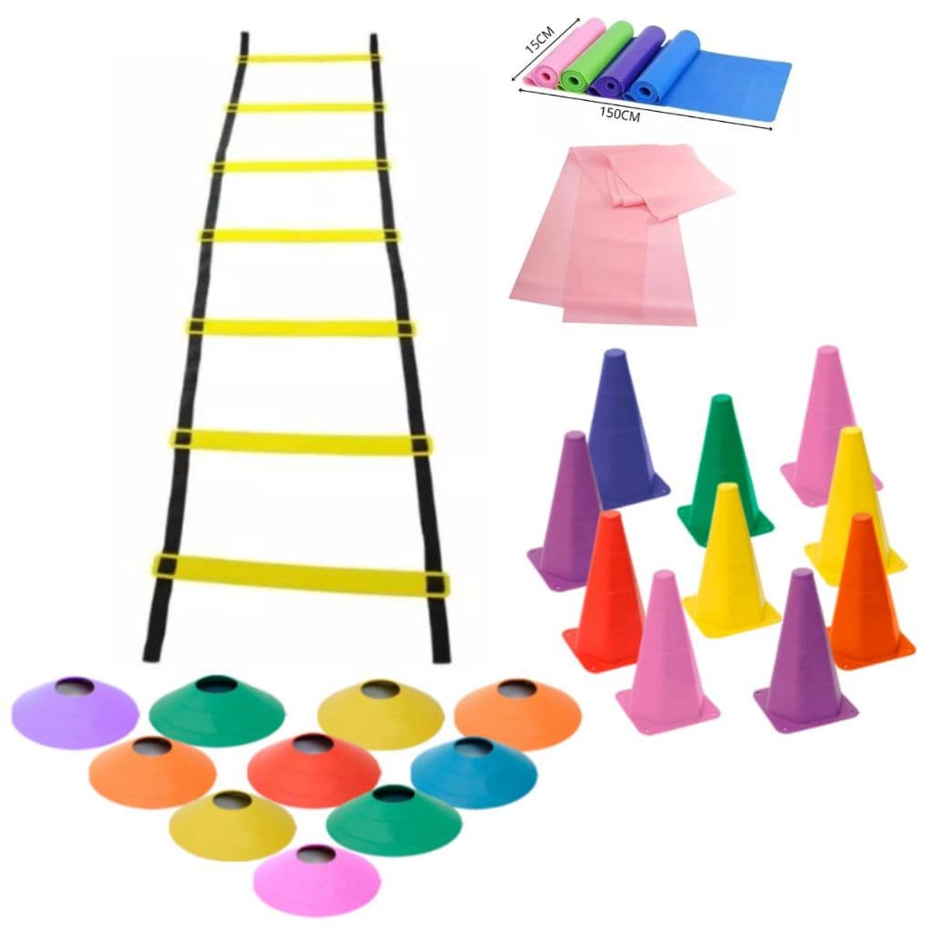 Kit Treino Funcional Completo Escada Agilidade 10 Cones 10 Chapéu Chinês Faixa Elástica