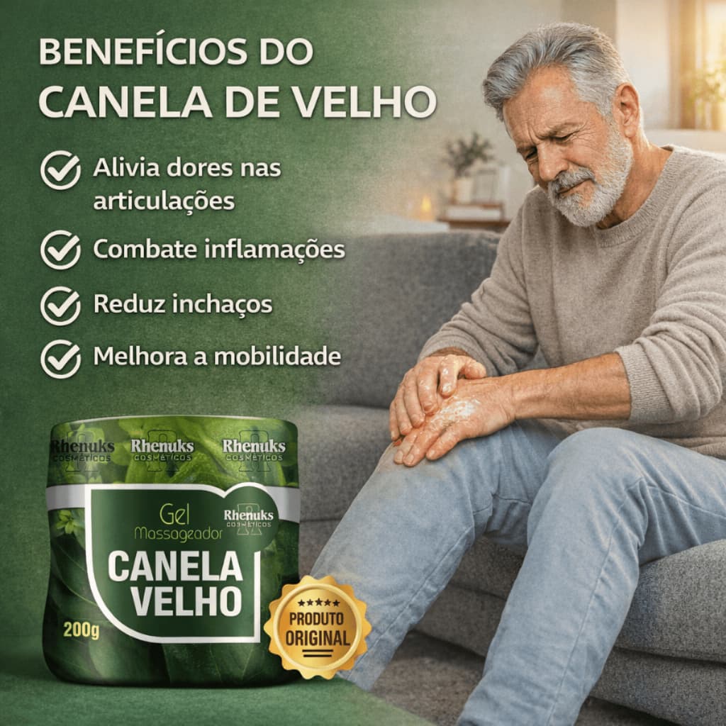 Gel Pomada Canela de Velho P/ Dores Musculares no Corpo, Gel Massageador Quente e Frio 200g Rhenuks