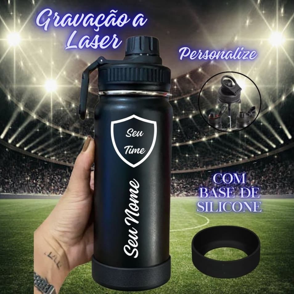 Garrafa De Time Termica Inox Personalizada Com Seu Nome Base de Silicone 800ml