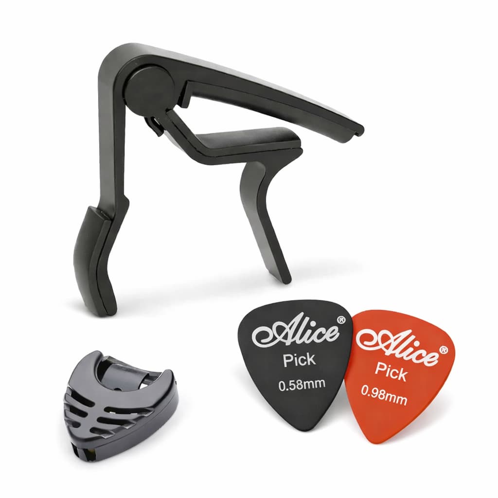 Kit Guitarra Completo com Capotraste + Porta-Palheta + 2 Palhetas Alice