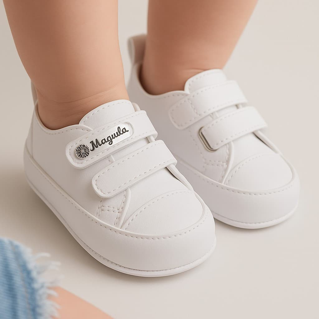 Tenis infantil bebe branco Velcro Antiderrapante menino confortável batizado Menino Menina