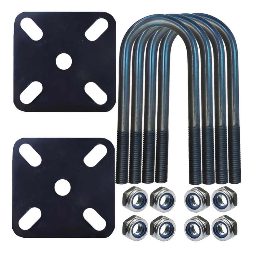 Kit 4 Grampo M10 50x120 Fixação Eixo Feixe de Mola Carretinha e Reboque Base 5 Furos Porcas Pressão
