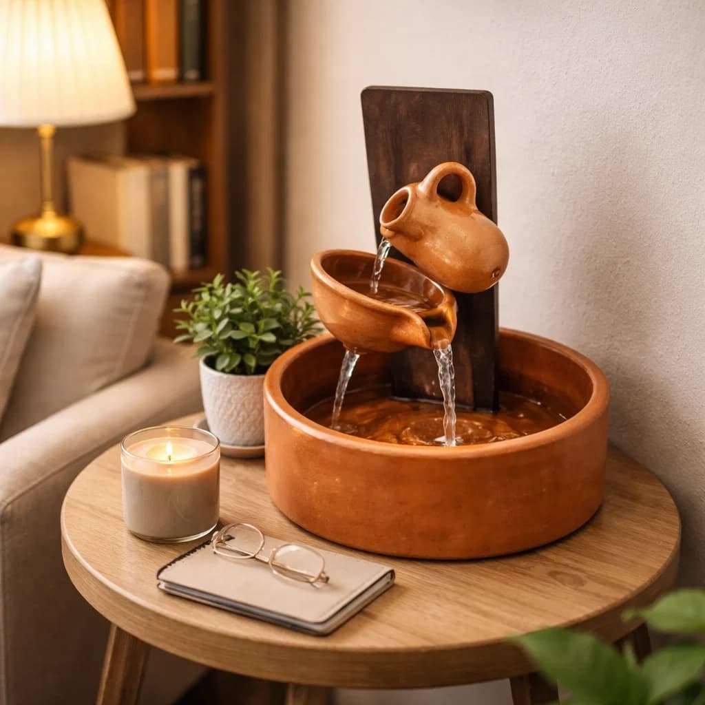 Fonte Decorativa Terracota Estilo Rústico Com Cascata Terracota 127/220v