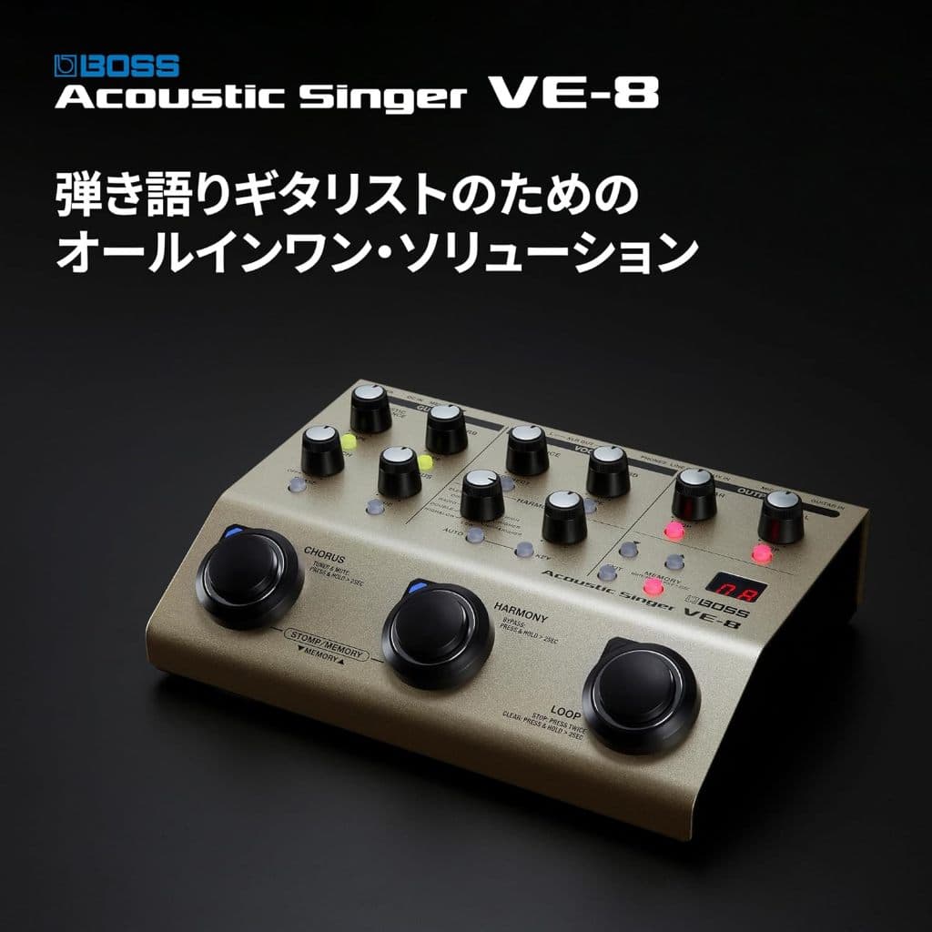 Diretamente do Japão, Pedal de efeitos para voz/violão acústico BOSS Acoustic Singer VE-8 com pré-amplificador, efeitos vocais, looper e alimentação dupla por bateria/CA. Novo