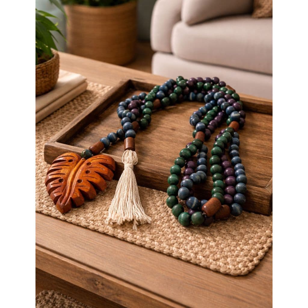 Colar de Mesa Decorativo Cordão Corrente Enfeite Verde Azul Roxo Contas Sala Centro Adorno 2m Natural Artesanal