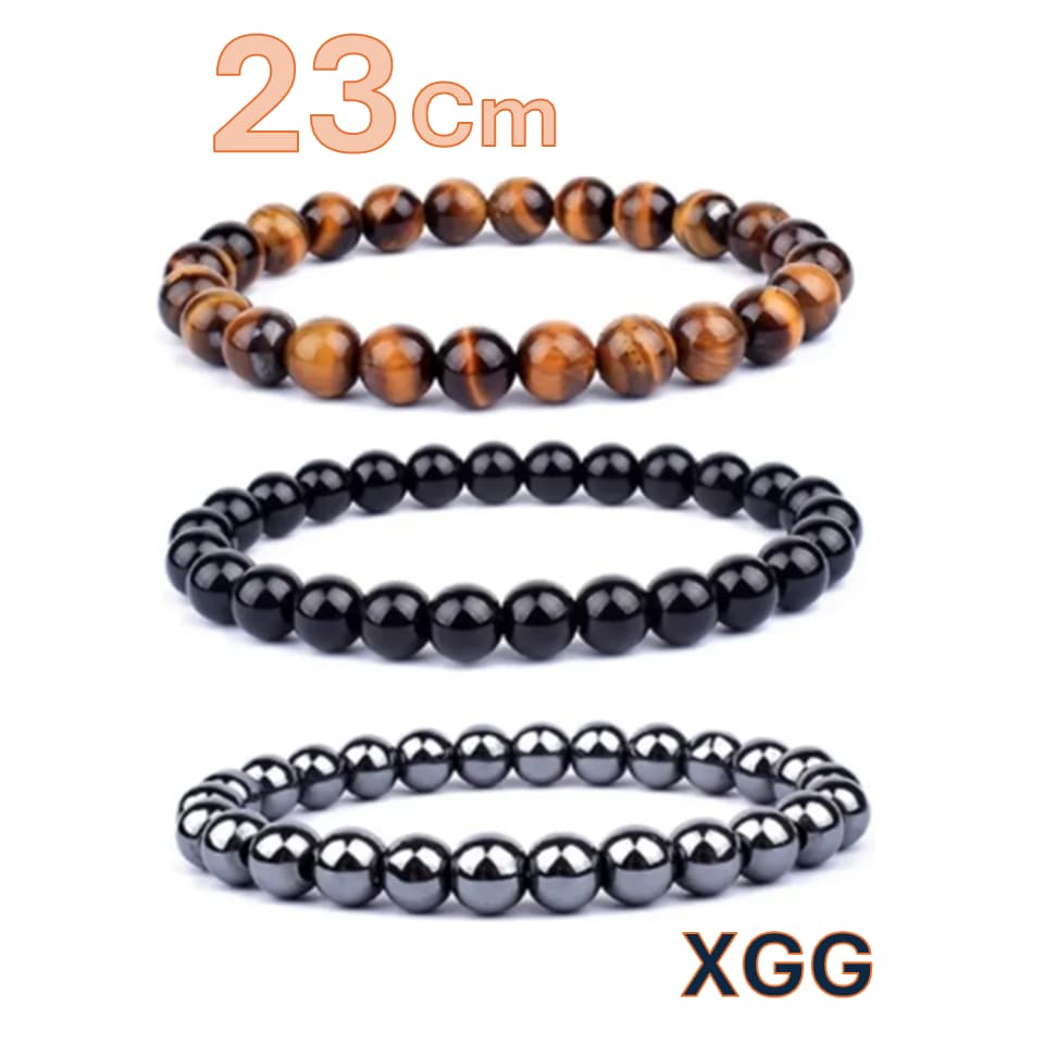 Kit 3 Pulseiras Pedras Naturais Hematita Olho de Tigre Onix 23cm Tamanho XG Extra Grande i25 Store