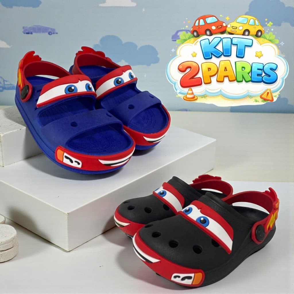 Kit 2 Pares Sandália Papete Infantil Menino Personagens Conforto e Maciez
