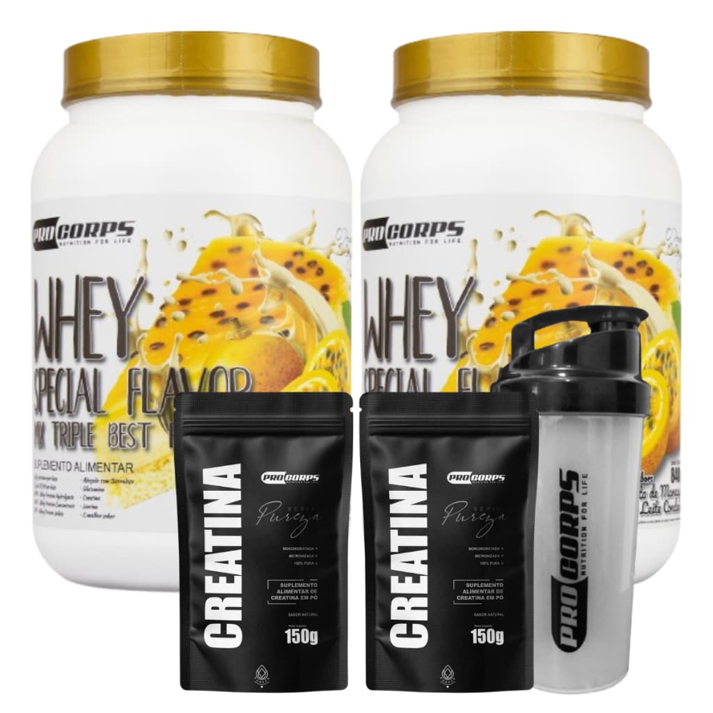 Kit Whey Special Flavor 840g (2un) + Creatina (2un) + Coqueteleira