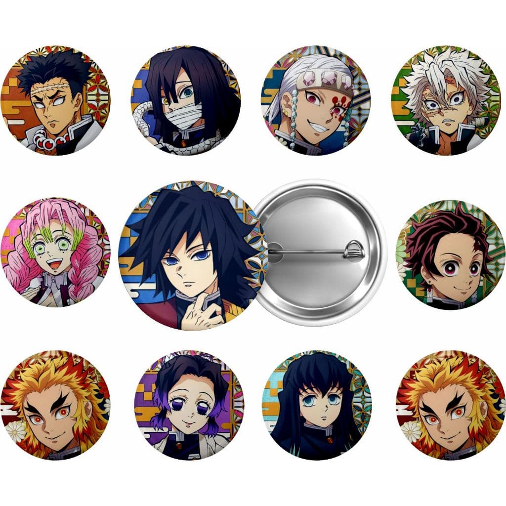 Kit 10 Botton Broches Tema Demon Slayer 3,5cm