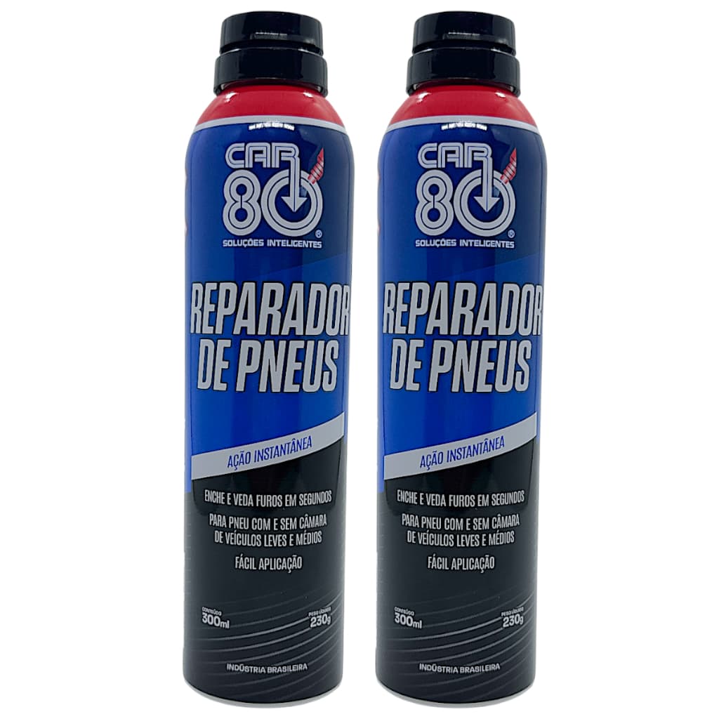 Kit 2 Unidades Reparador de Pneus Prático e Instantâneo Veda Pequenos Furos e Enche Car80