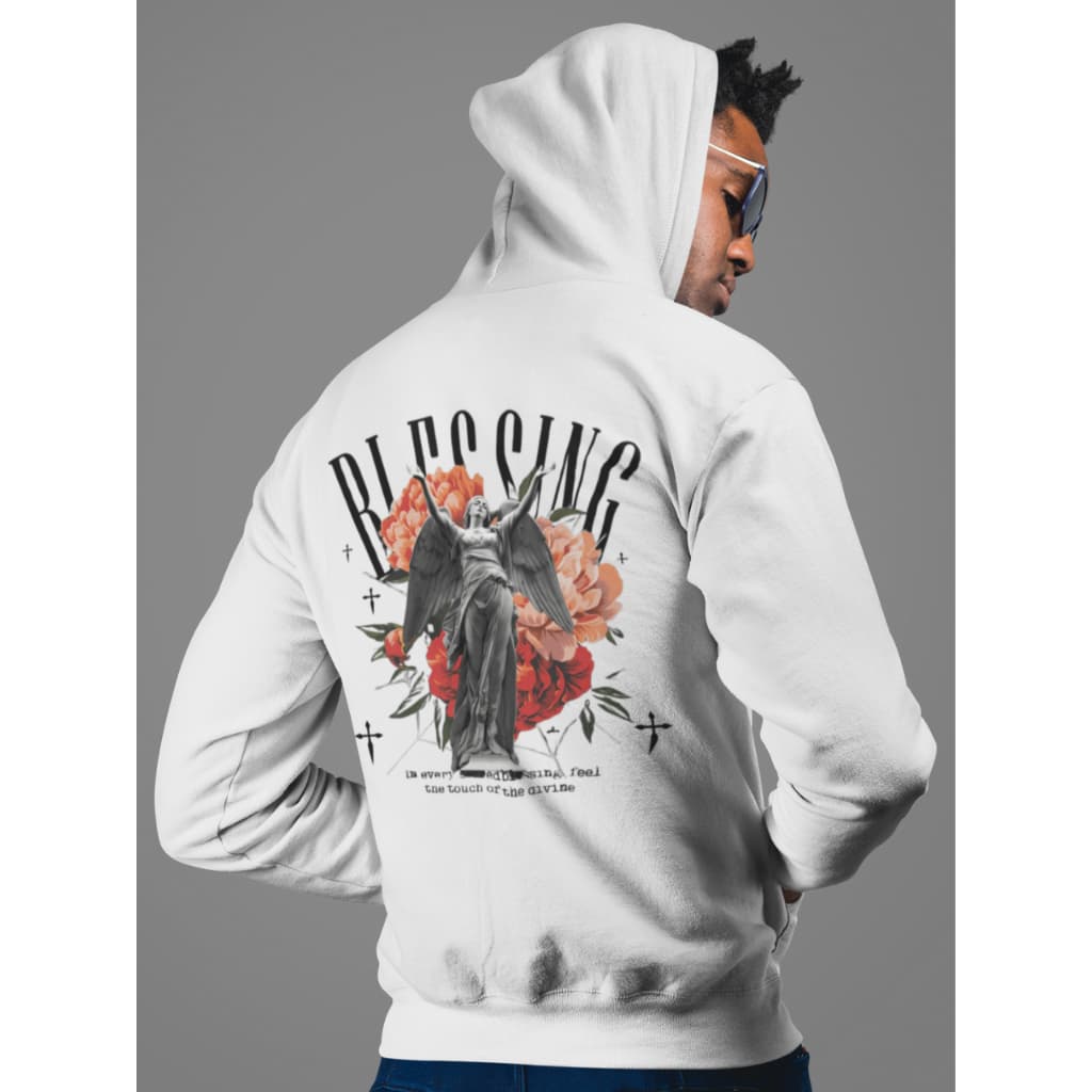 Moletom Capuz e Bolso Blusa de Frio Streetwear Estampa Blessed Blessing Unissex 100% Algodão Moletons Roupa de Frio