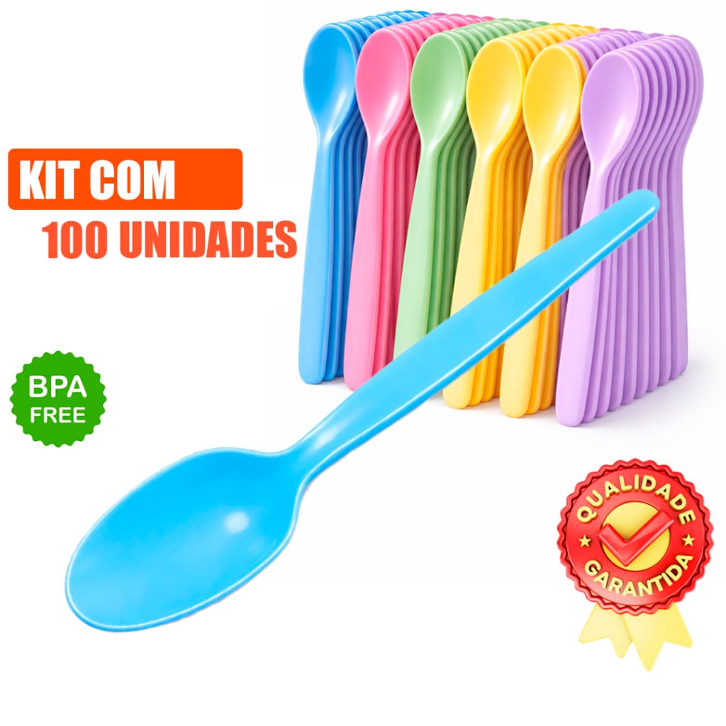 Kit 100 Colheres Infantil Escolar Merenda Papinha Creche Criança Reutilizável sobremesa sorvete